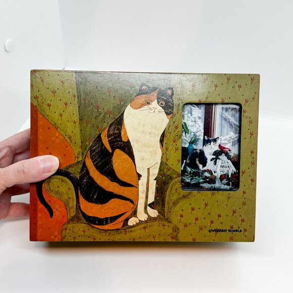Warren Kimble Wood Calico Cat Trinket Jewelry Box Photo Frame Folk Art Boho - Picture 2 of 6